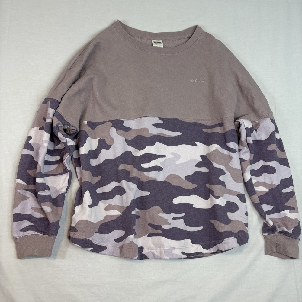 PINK VICTORIA’S SECRET Sweatshirt Women Sz L Pink/Purple Camouflage Embroidered - Picture 2 of 15